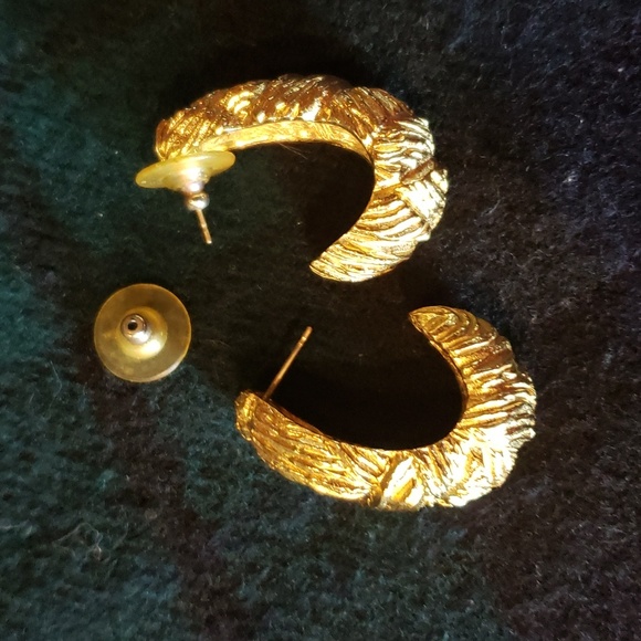 VTG GIVENCHY Statement J-Hoop Earrings - Gold Plate - EVC - Picture 6 of 9